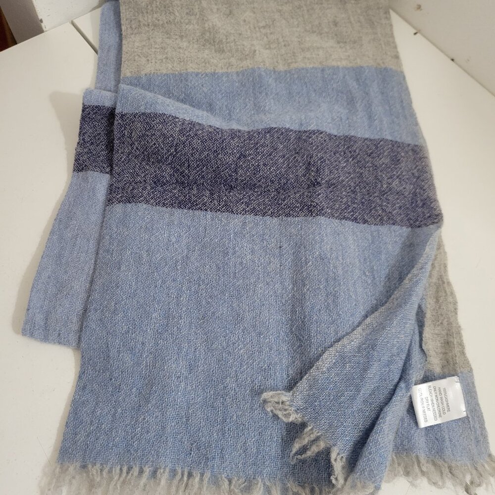 Fraas 100% Cashmere Pale Blue and Grey Striped Scarf